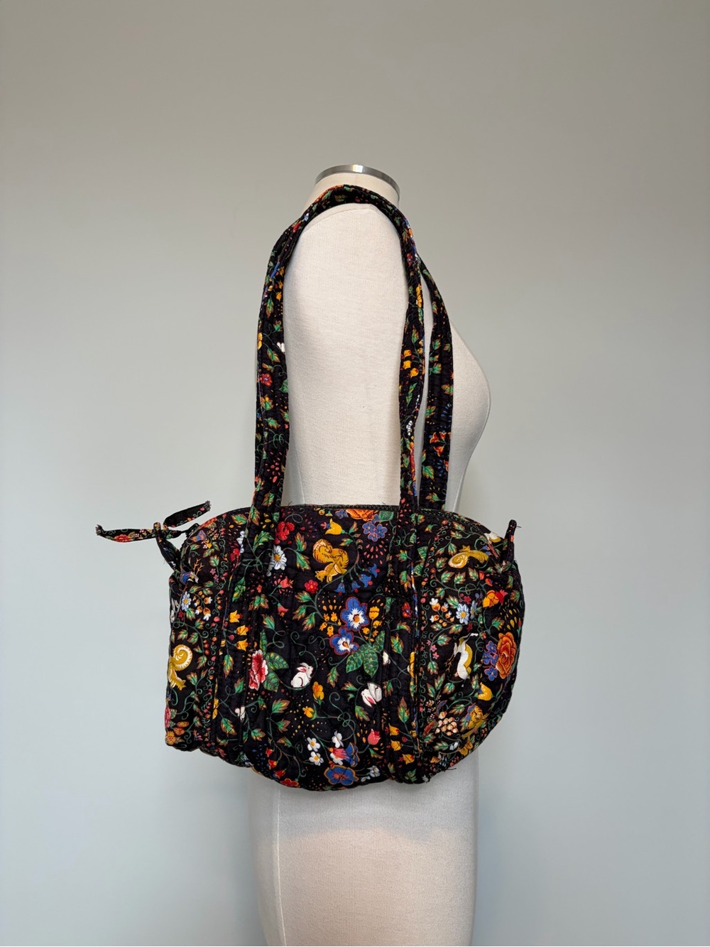 Vintage Vera Bradley Tavern on the Green Black Floral Quilted Small Duffle Bag